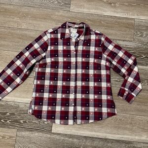 NWT Country Store Sz L Cute Plaid Button Down Shirt Top W Metallic Silver Stars